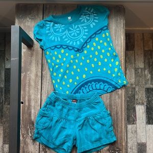 Tea Collection Blue Set Matching Shirt and Shorts Size 5-6T